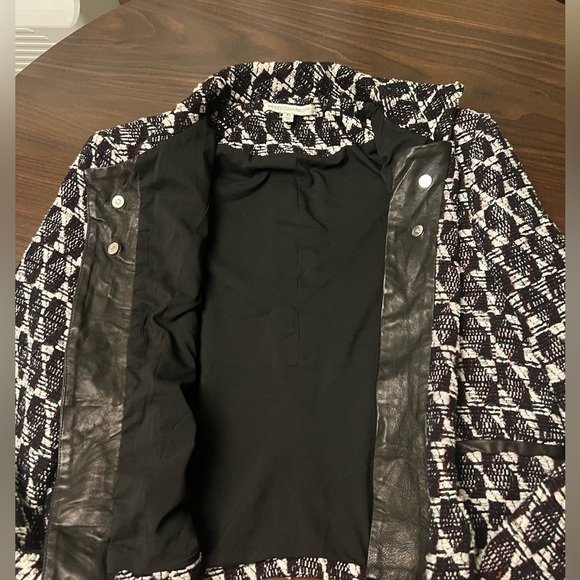 Rebecca Minkoff Tweed Leather Cropped Jacket XS Black White Designer Blazer - Picture 6 of 9